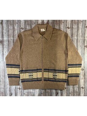 FAHERTY Wool Blanket striped zip sweater jacket size L  deset bloom NWT $398